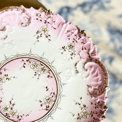 Pair Floral Porcelain Plates with Gold Encrusted Scalloped Rim, Decorative Gold Trim, Elegant Tableware - Special Occasions - Free Shipping!