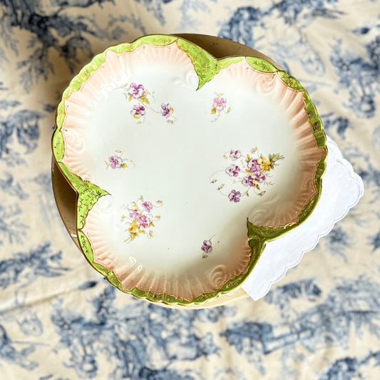 LS & S Carlsbad Austria floral Clover-Shaped Serving Dish or Platter, Early 1900s, Vintage Porcelain Tableware - Collectible - Free Shipping