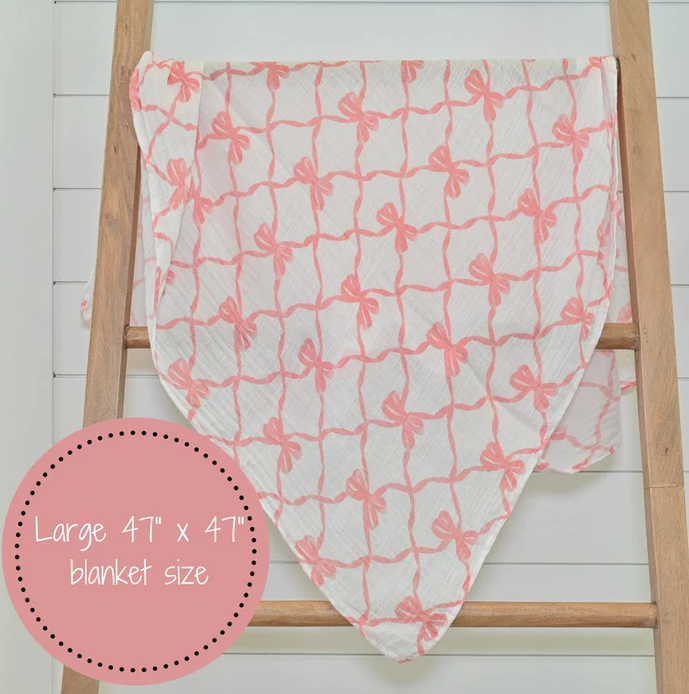 Bows Baby Muslin Swaddle Blanket - Quince & Wells