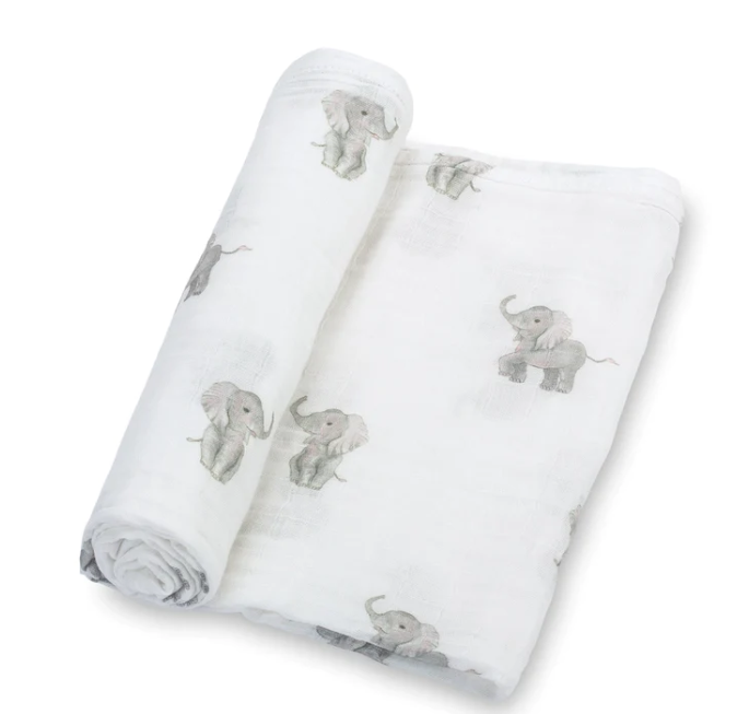 Baby Elephant Muslin Swaddle Blanket