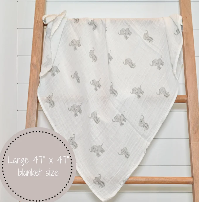 Baby Elephant Muslin Swaddle Blanket