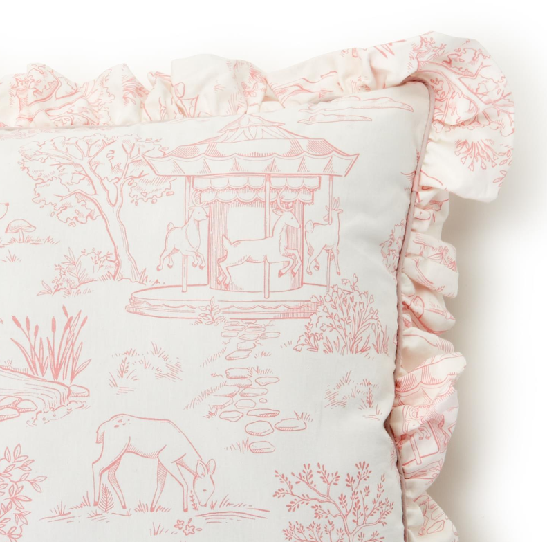 Little Girl and Boy Animal Toile Pillow - Nursery Decor, Playroom Accent, Child's Bedroom Pillow, Ruffle Details, Monogram, Zipper Enclosure