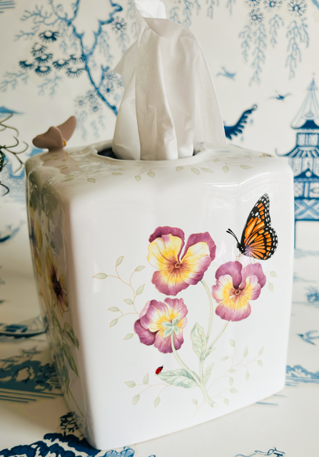 Lenox Butterfly Meadow Tissue Box Cover – Floral Porcelain by Louise Le Luyer