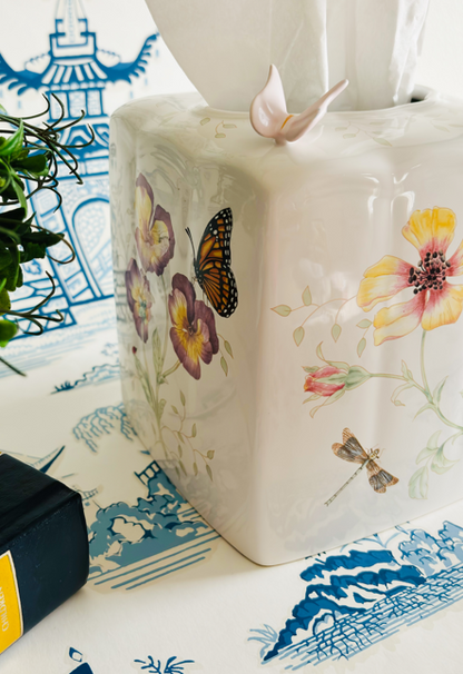 Lenox Butterfly Meadow Tissue Box Cover – Floral Porcelain by Louise Le Luyer