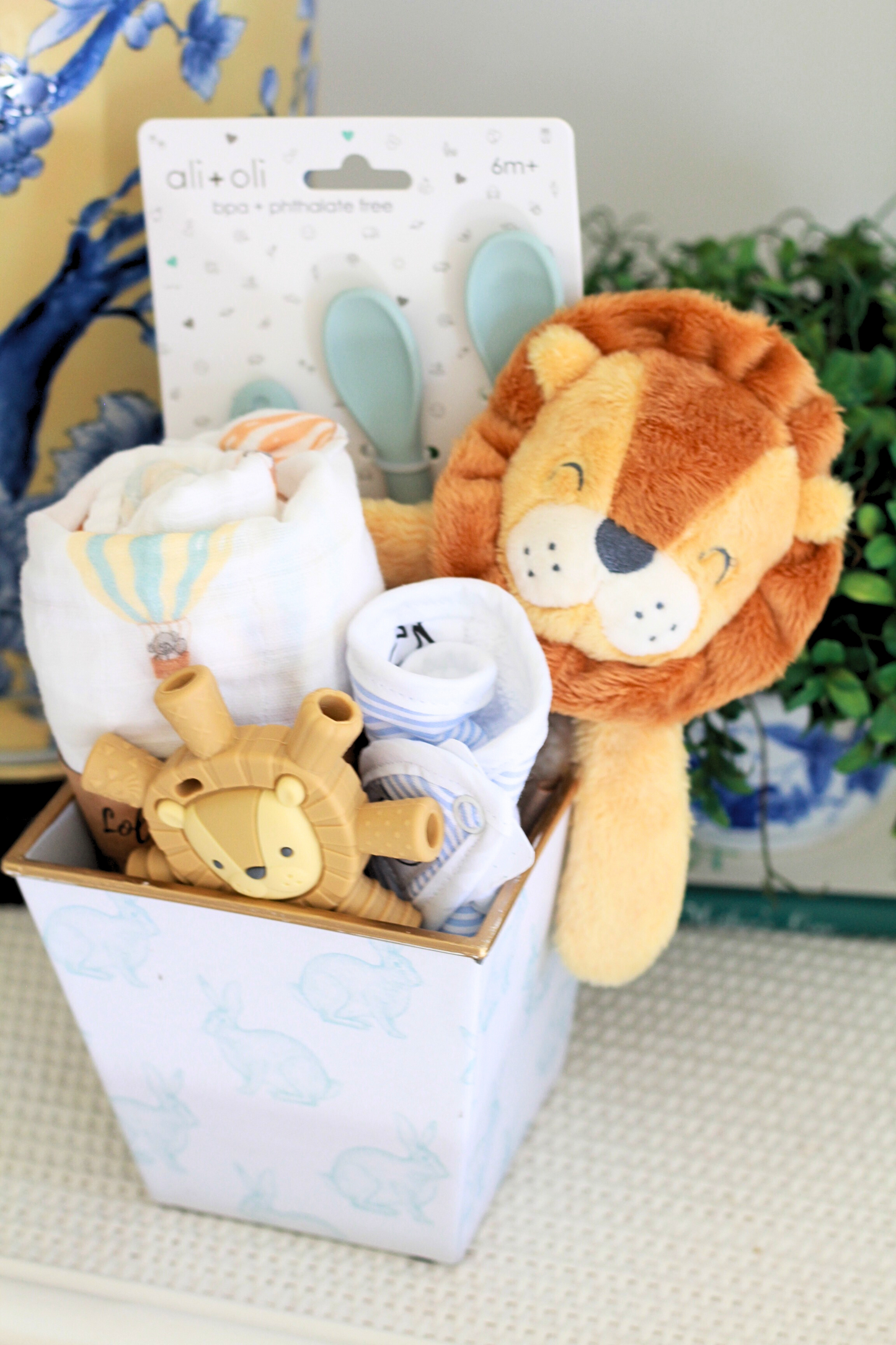 Baby Boy Gift Basket | Blue Bunny Cachepot