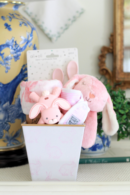 Baby Girl Gift Basket | Pink Bunny Cachepot