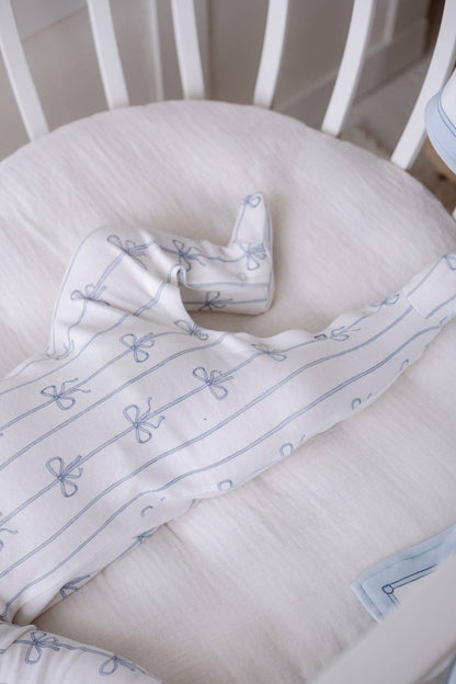 Blue Peter Pan Collar Bow Newborn Footed Onesie | Free Shipping