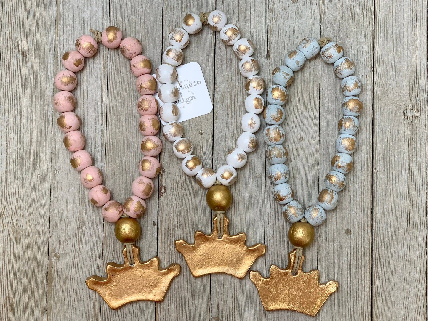 Decorative Gold Petite Crown | Blue Beads