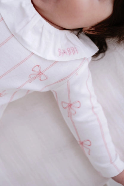 Pink Ruffle Collar Bow Footed Onesie | Free Shipping